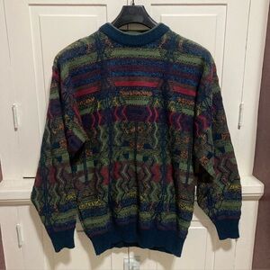 Vintage “Santana” Mens Size XL Multicolor Aztec Abstract Geometric Sweater Top
